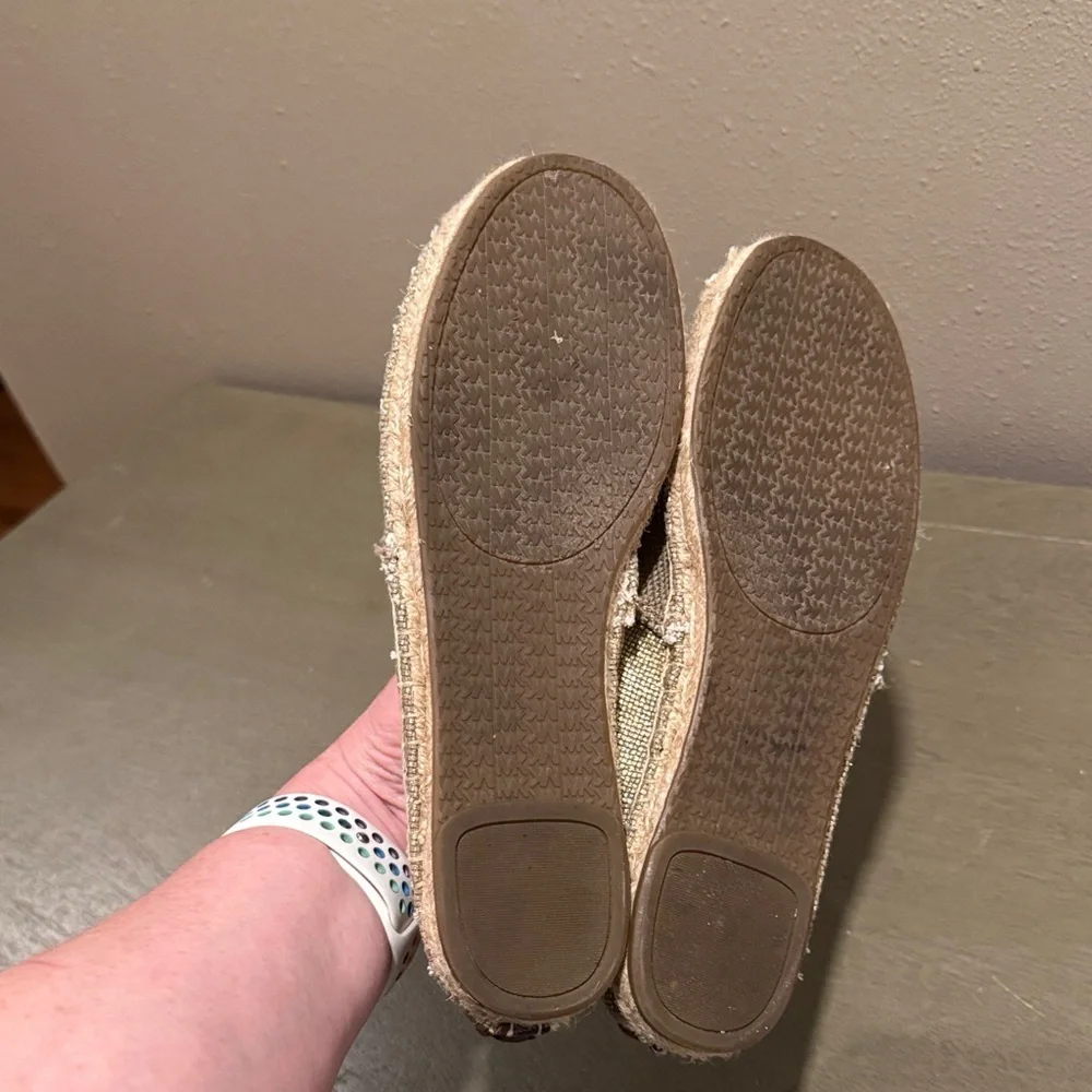 Michael Kors Metallic Gold Slip-On Espadrilles with Brown Trim (see measurements